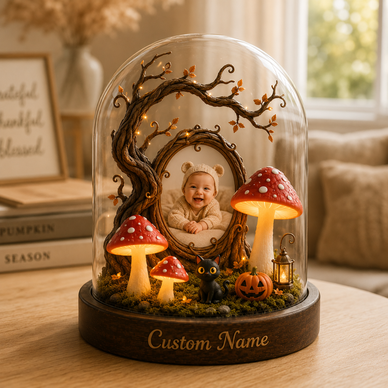 Custom Halloween Baby Photo Black Cat Night Light