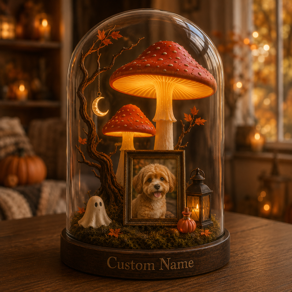 Custom Dog Photo Crescent Moon Halloween Night Light
