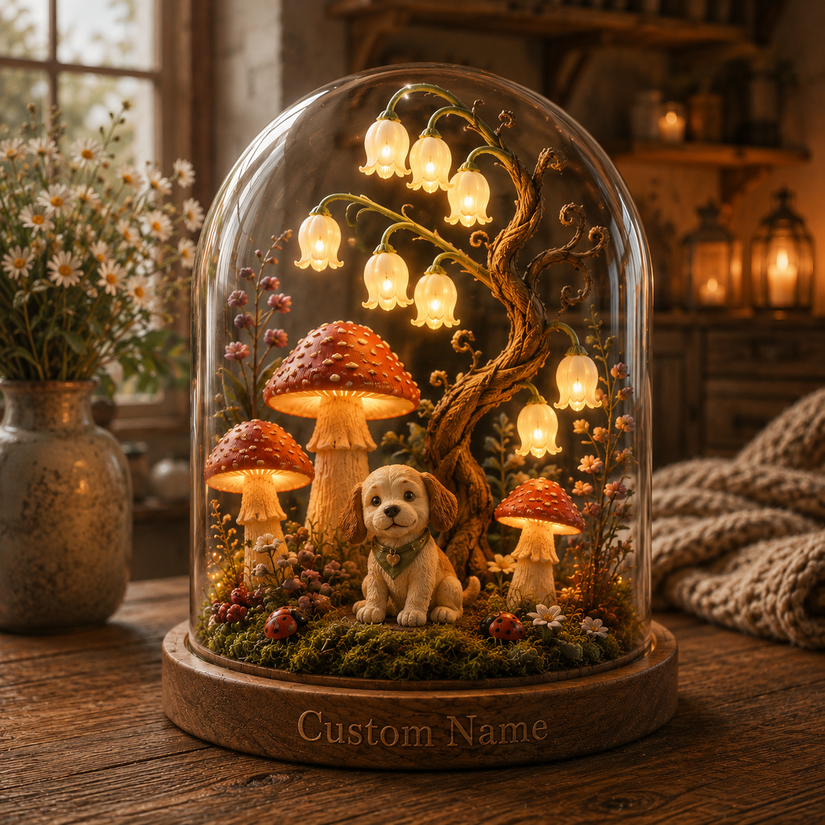 Custom Puppy Figurine Red Mushroom Night Light