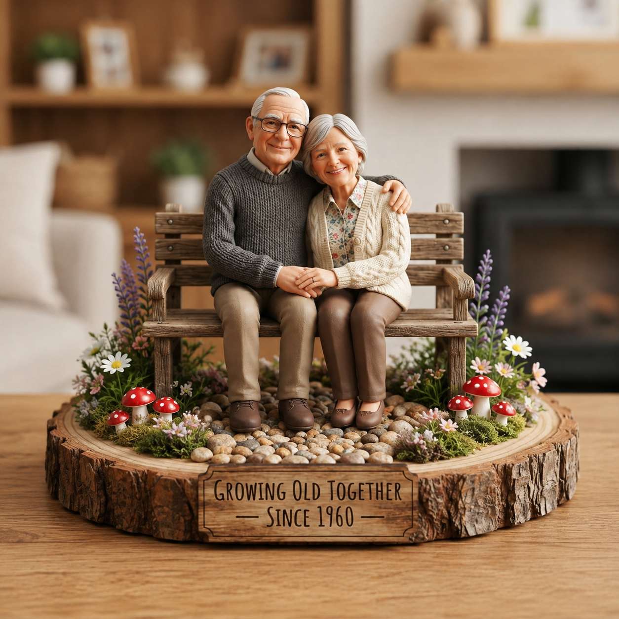 Custom Old Couple Park Bench Figurine