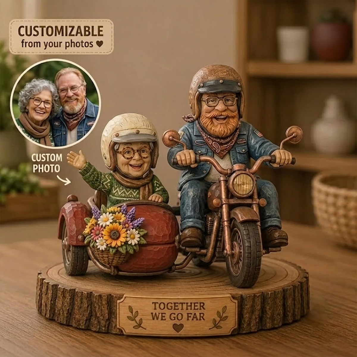 Custom Motorcycle Sidecar Couple Figurine