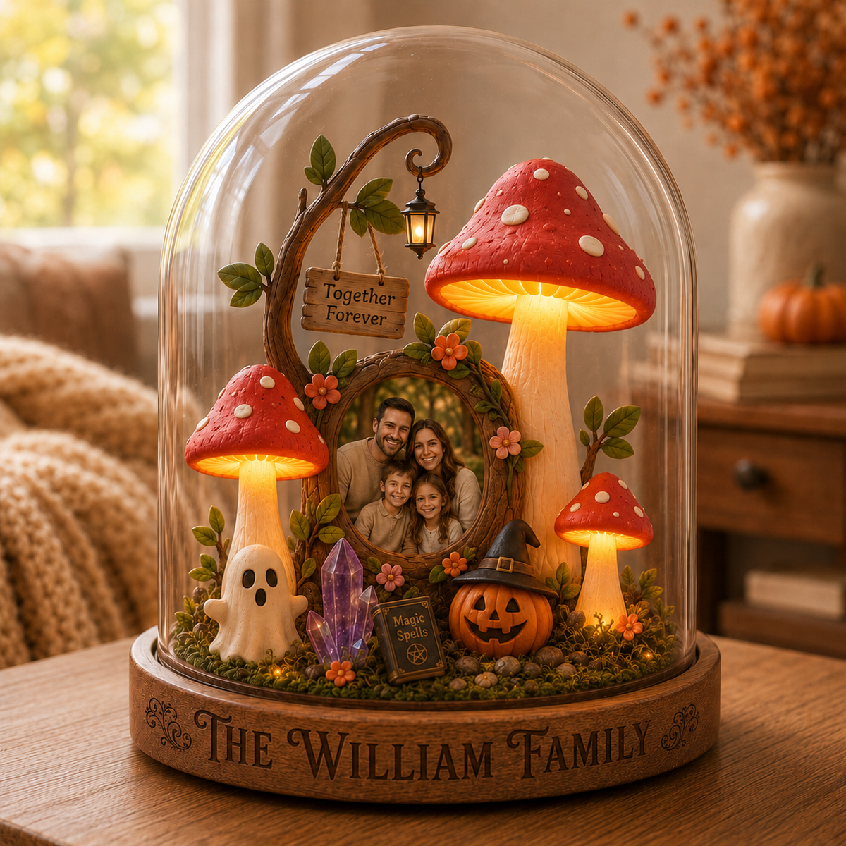Custom Halloween Family Photo Ghost and Pumpkin Lamp