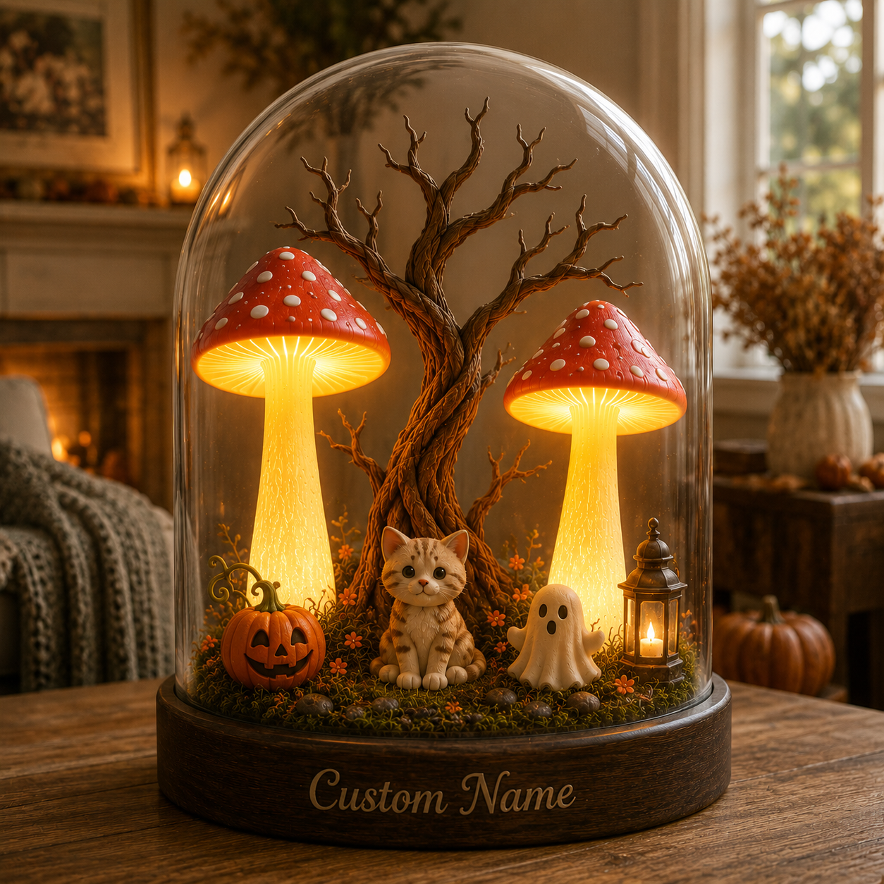 Custom Halloween Cat Ghost and Pumpkin Night Light