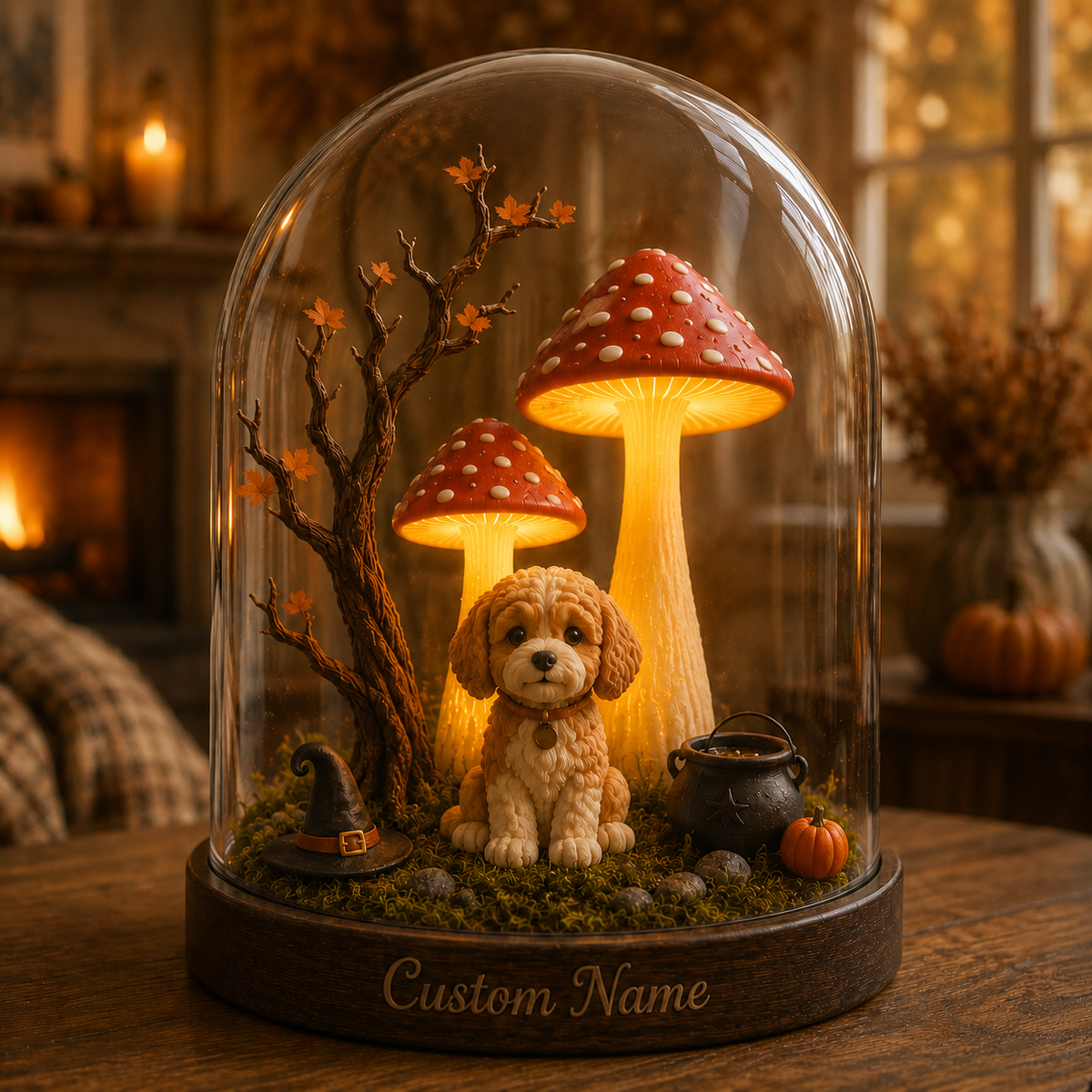 Custom Dog Witch Hat and Cauldron Night Light