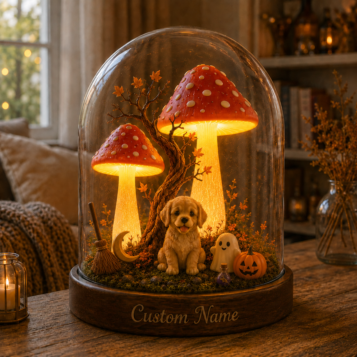 Custom Dog Name Ghost and Pumpkin Night Light
