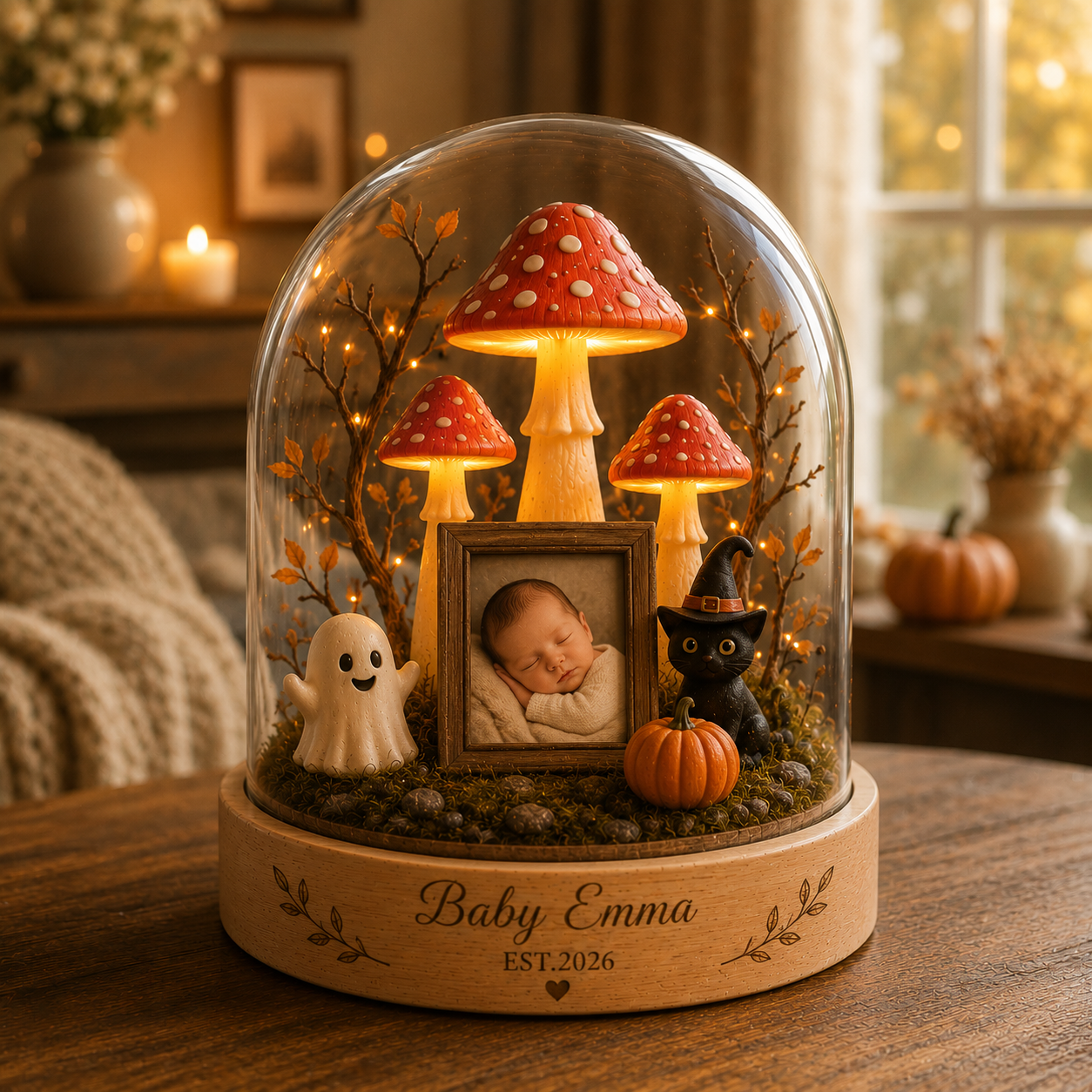Custom Newborn Photo Black Cat Halloween Night Light