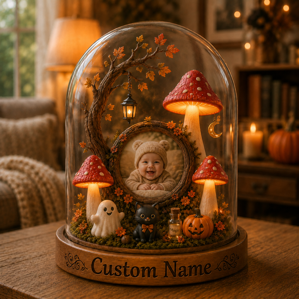 Custom Baby Name Halloween Mushroom Lamp