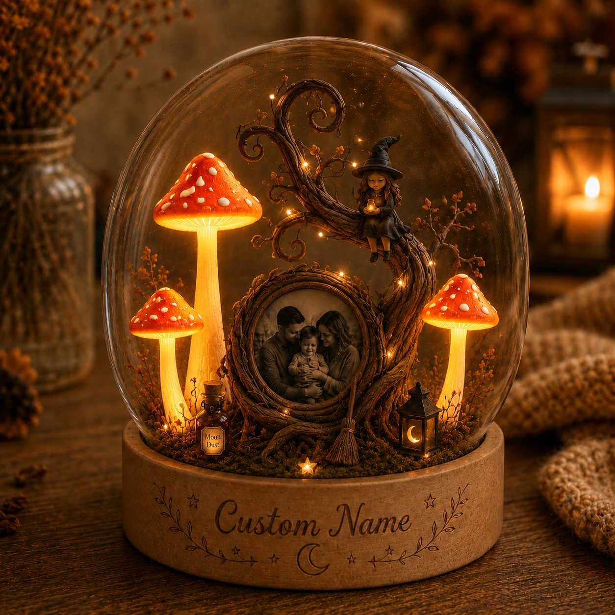 Custom Family Photo Little Witch Glass Globe Lamp