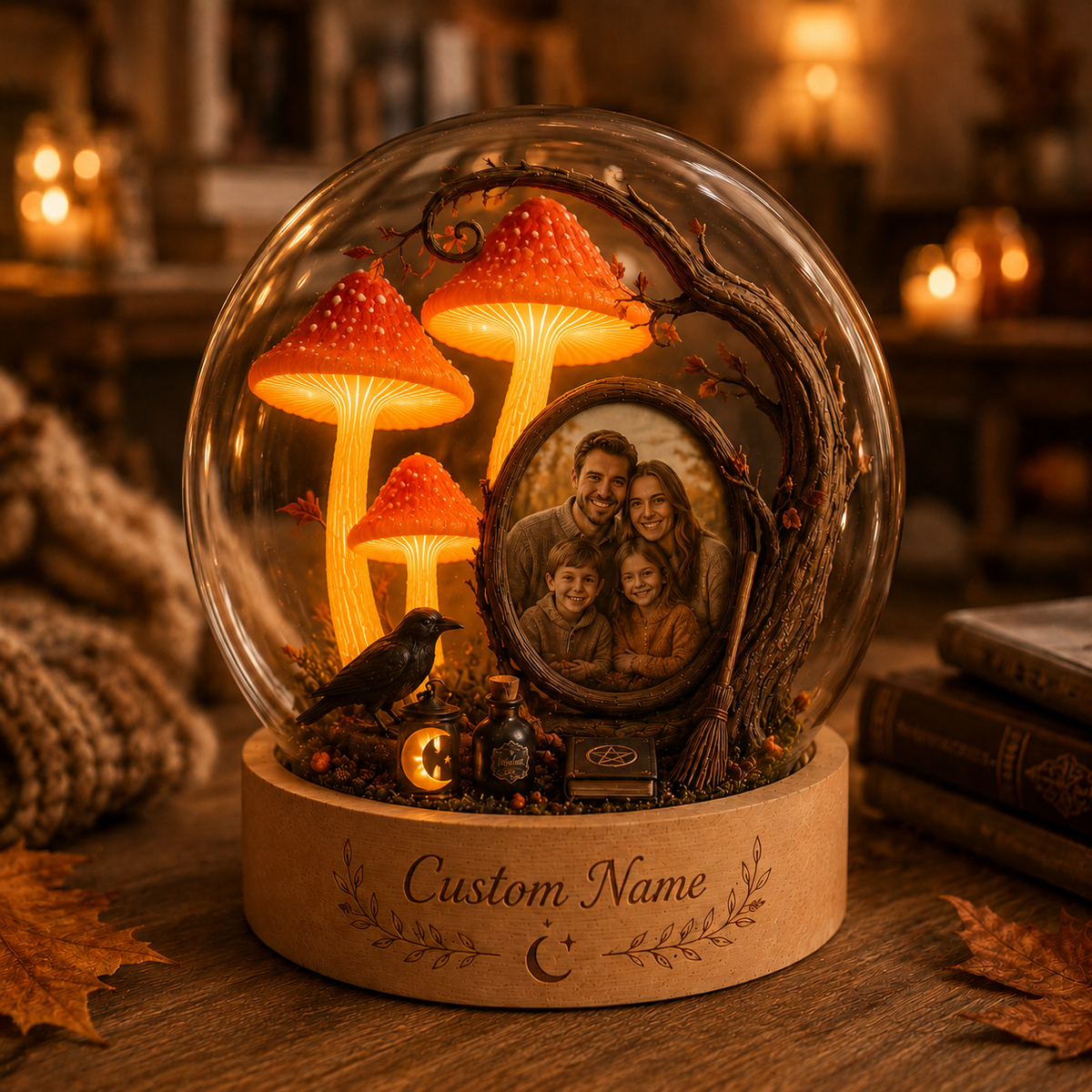 Custom Family Photo Witchy Glass Globe Lamp