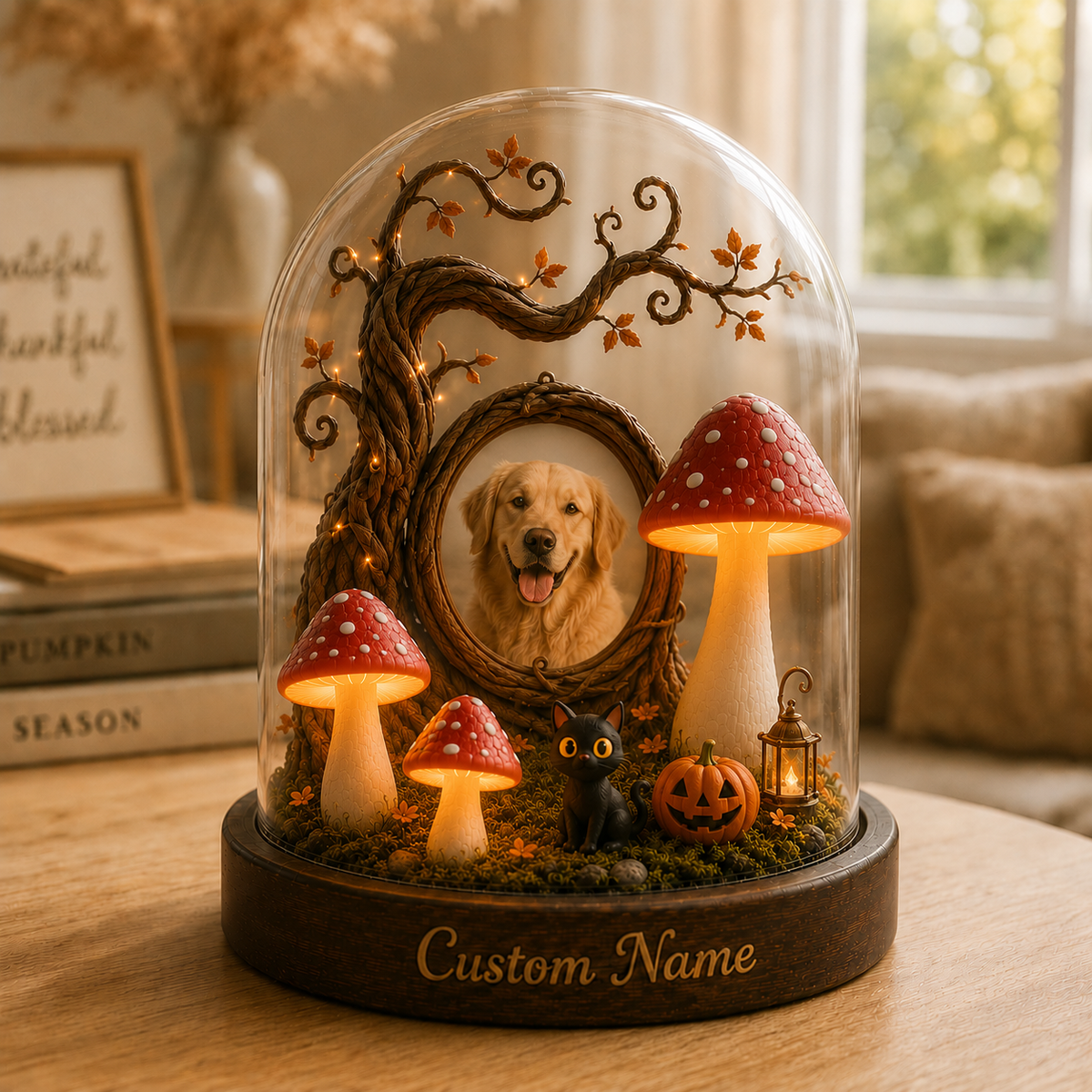 Custom Dog Portrait Autumn Memorial Lamp