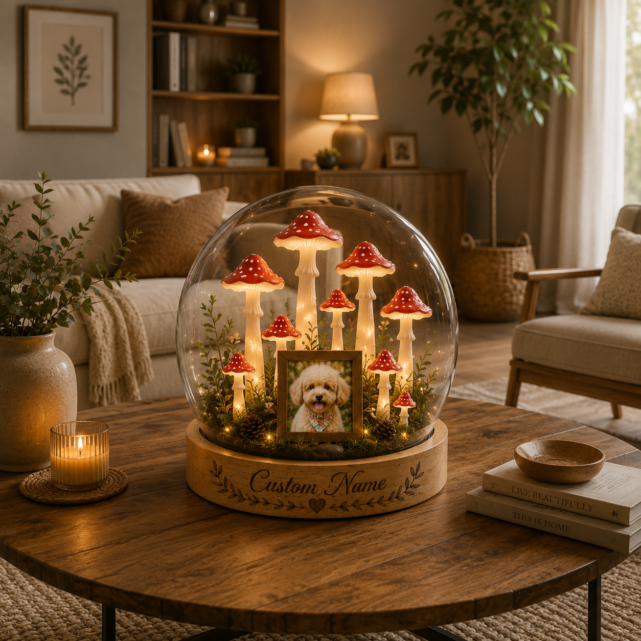 Custom Pet Photo Glass Dome Mushroom Night Light