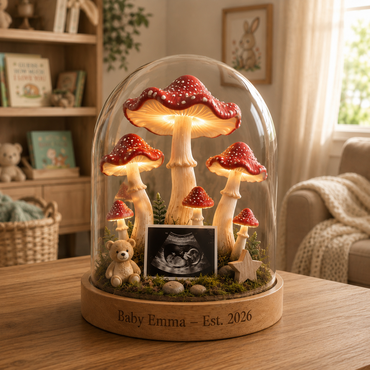 Custom Ultrasound Mushroom Lamp Nursery Keepsake