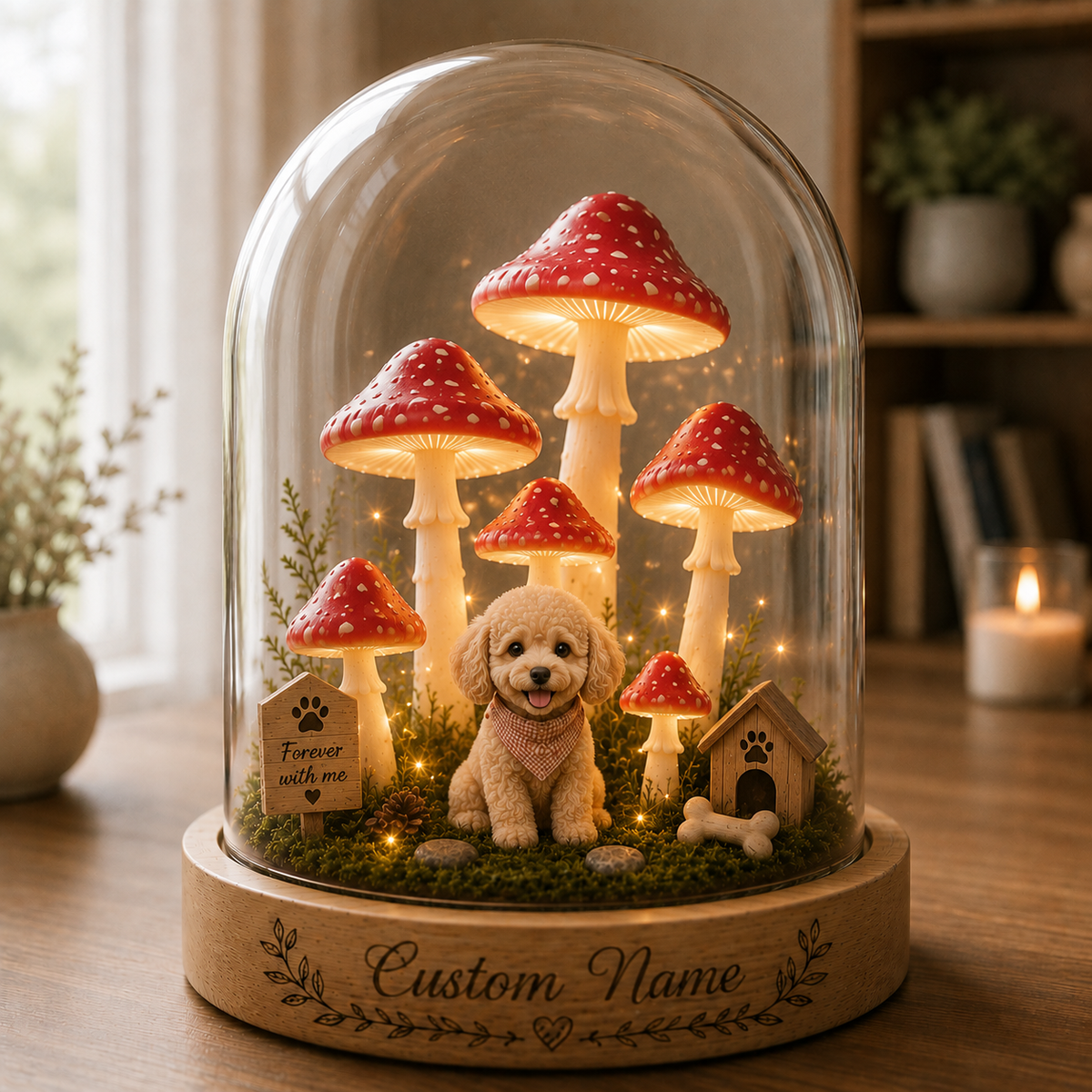 Custom Dog Photo and Name Mushroom Night Light