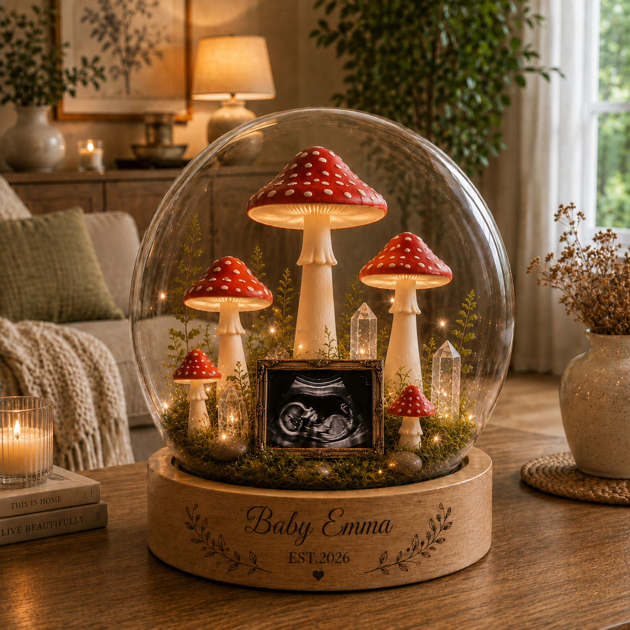 Custom Baby Name Ultrasound Glass Dome Night Light