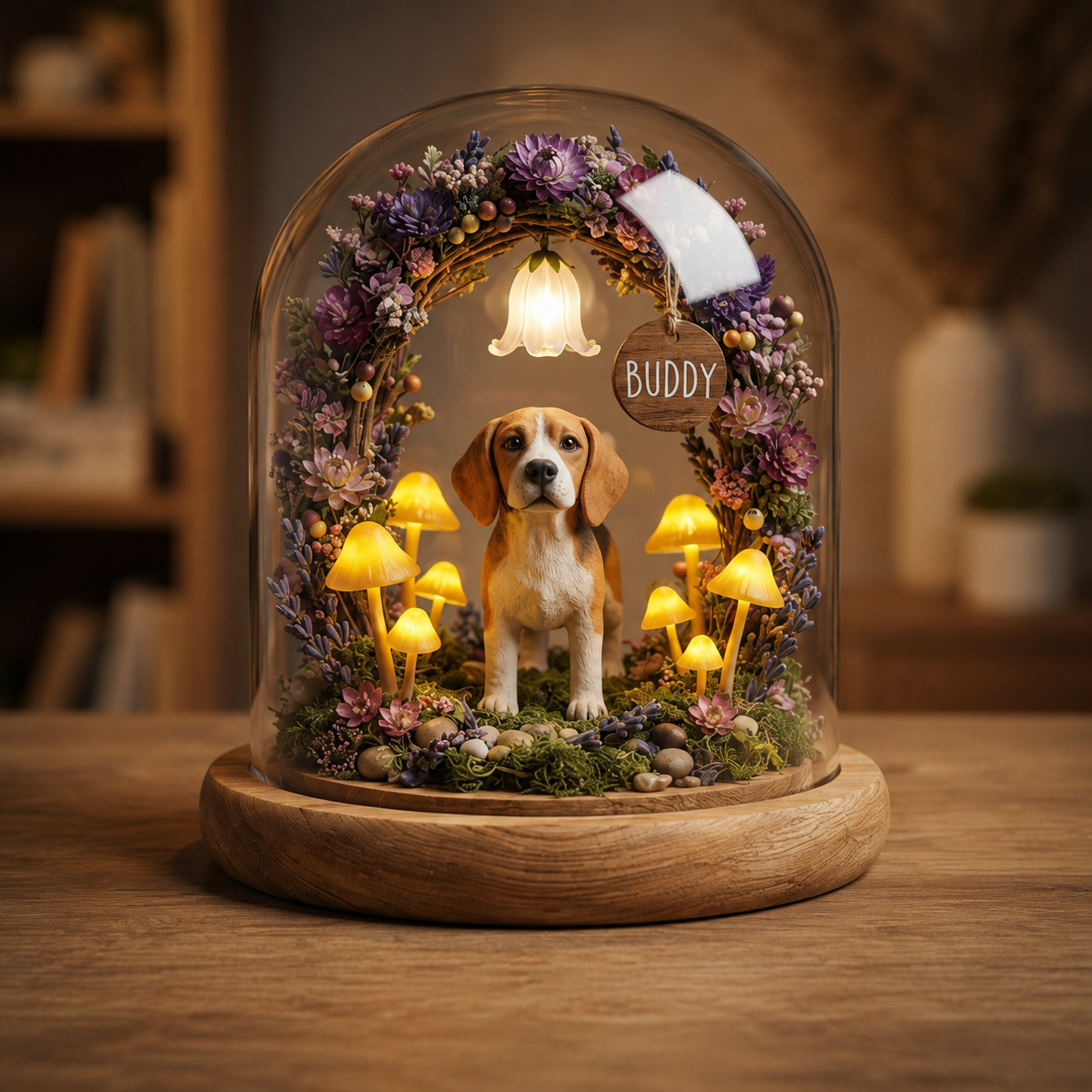 Custom Beagle Figurine Purple Floral Night Light