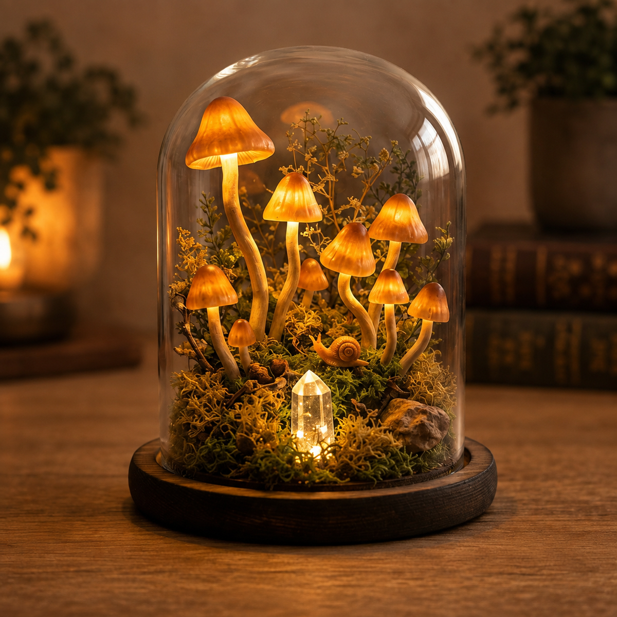 Woodland Snail Mushroom Glass Dome Night Light