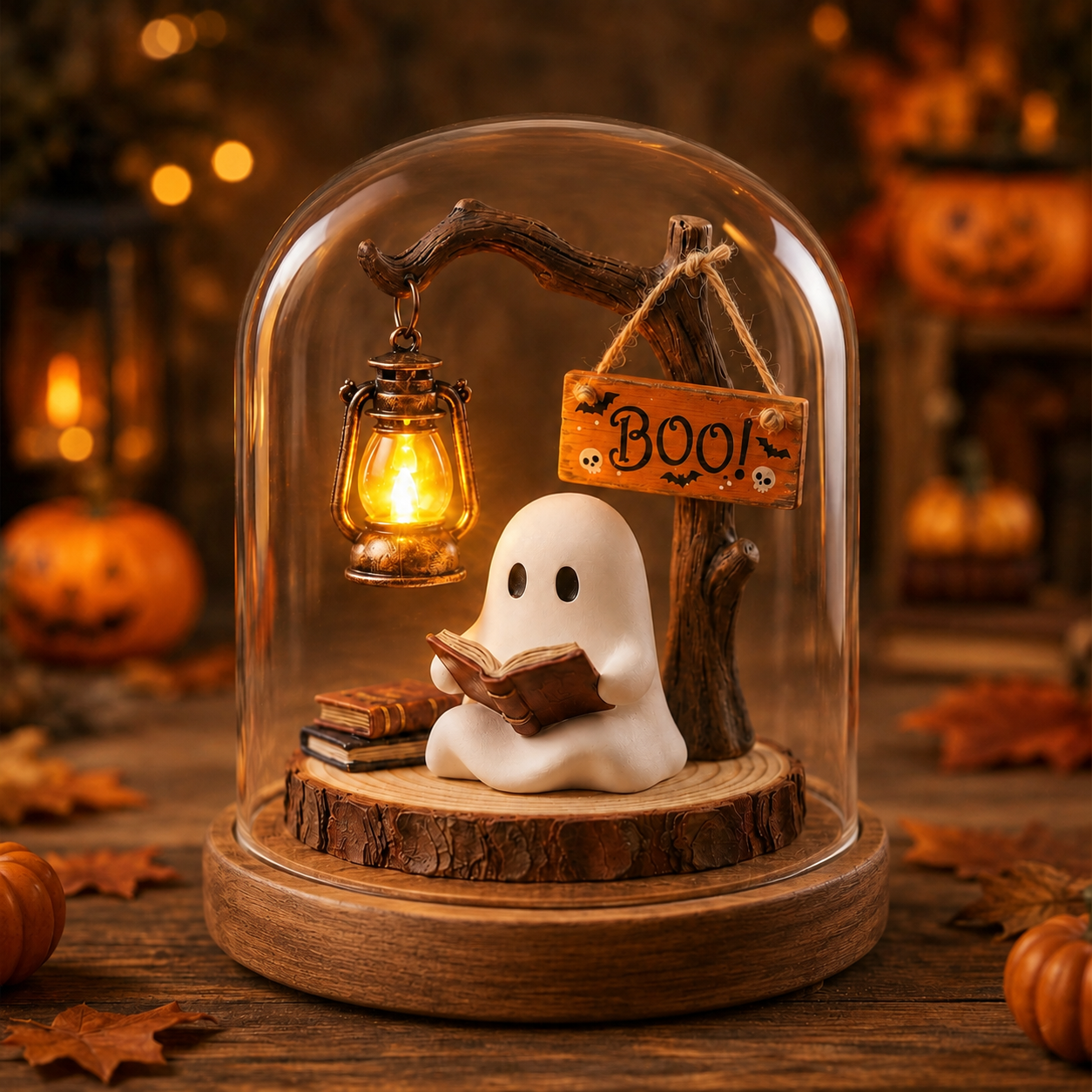 Reading Ghost and Pumpkin Halloween Night Light