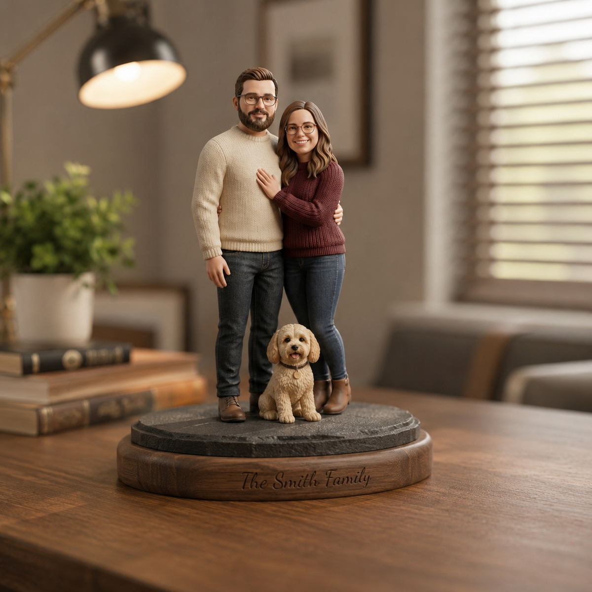 Custom Couple and Pet Clay Family Figurine