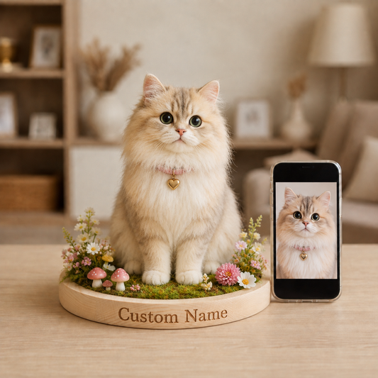 Custom Needle Felted Cat Portrait in Glass Dome