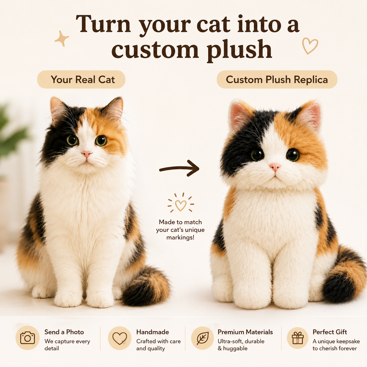 Custom Cat Plush Replica from Your Pet Photo