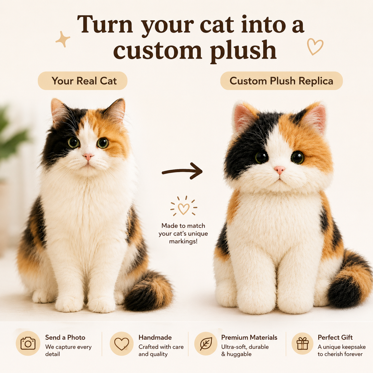 Custom Cat Plush Replica from Your Pet Photo