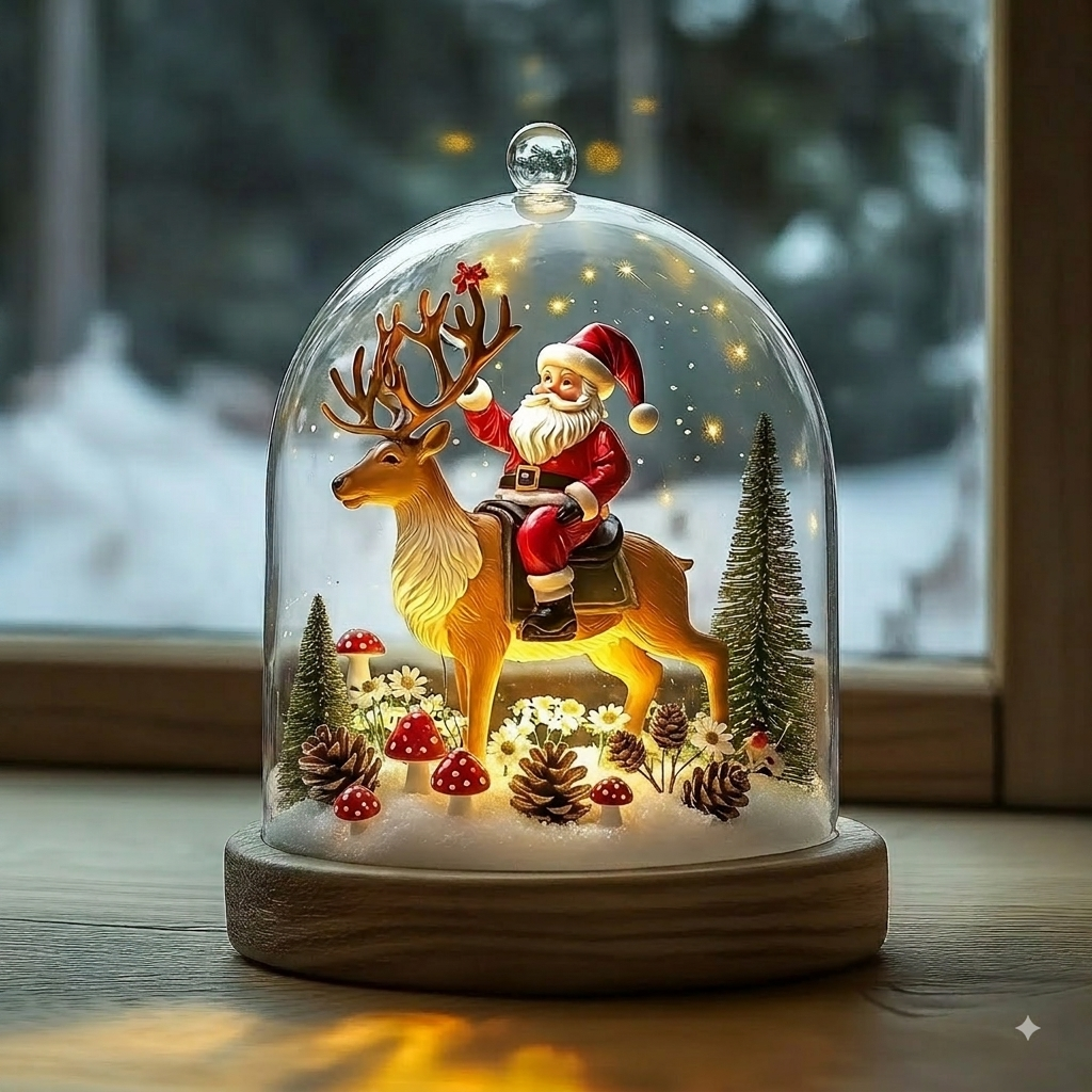 Santa in the Winter Forest Christmas Lamp