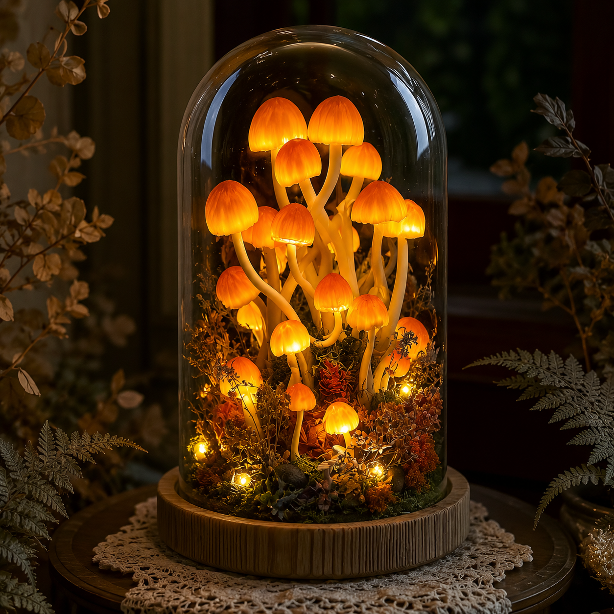 Golden Mushroom Cloche Lamp, Magical Forest Night Light