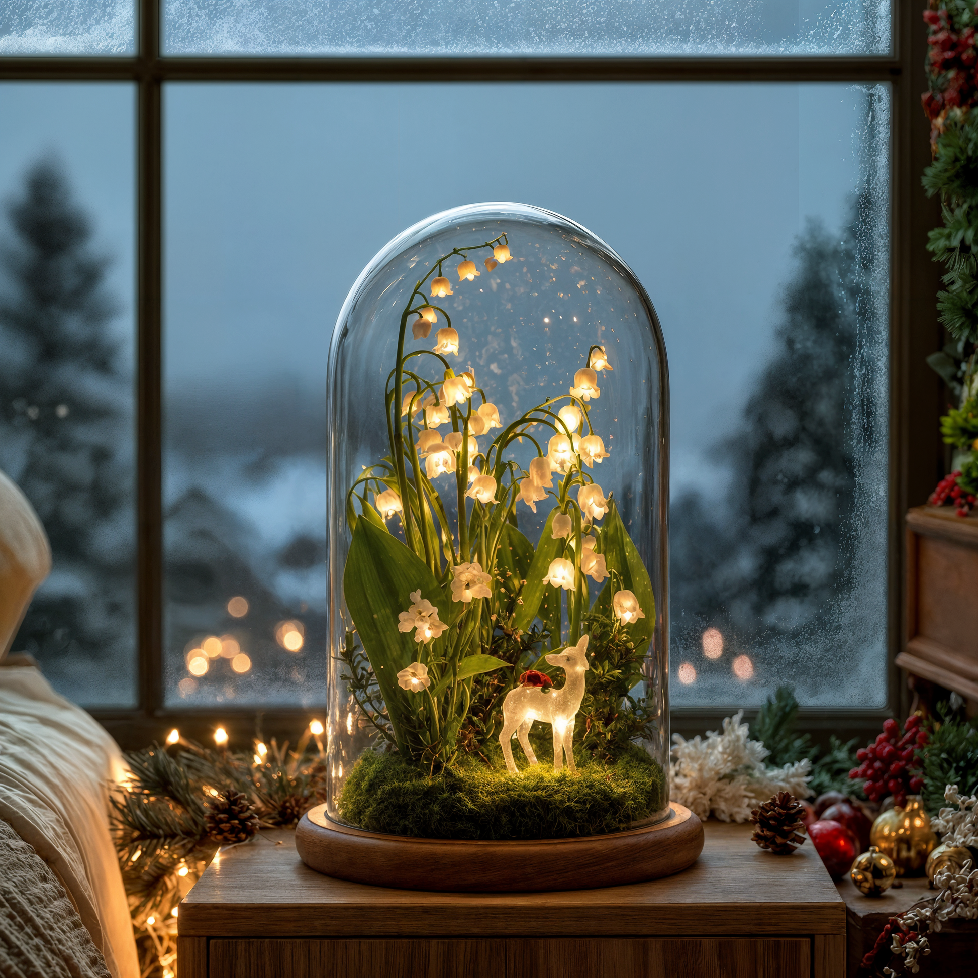 Winter Deer and Flower Woodland Lamp