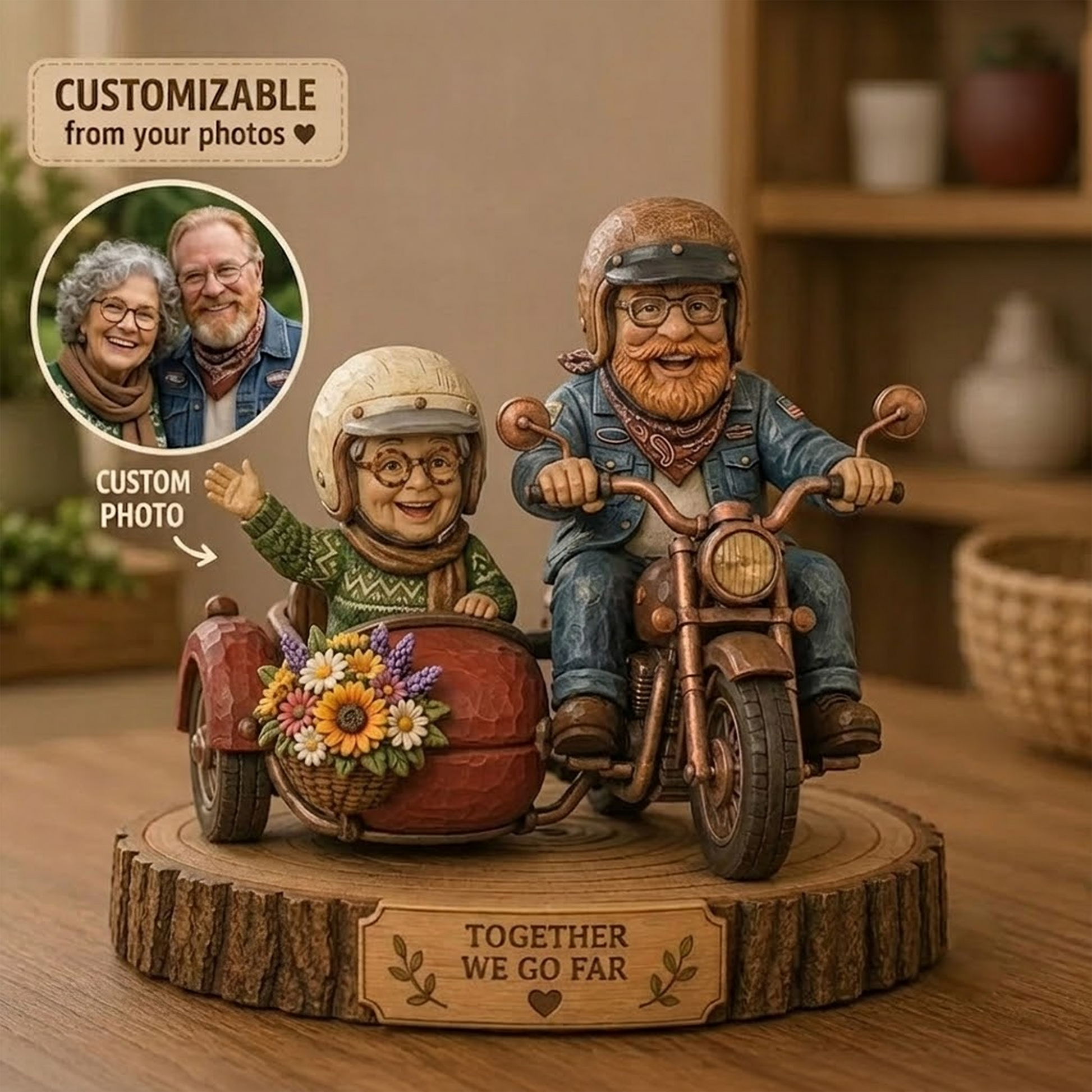 Custom Motorcycle Sidecar Couple Figurine