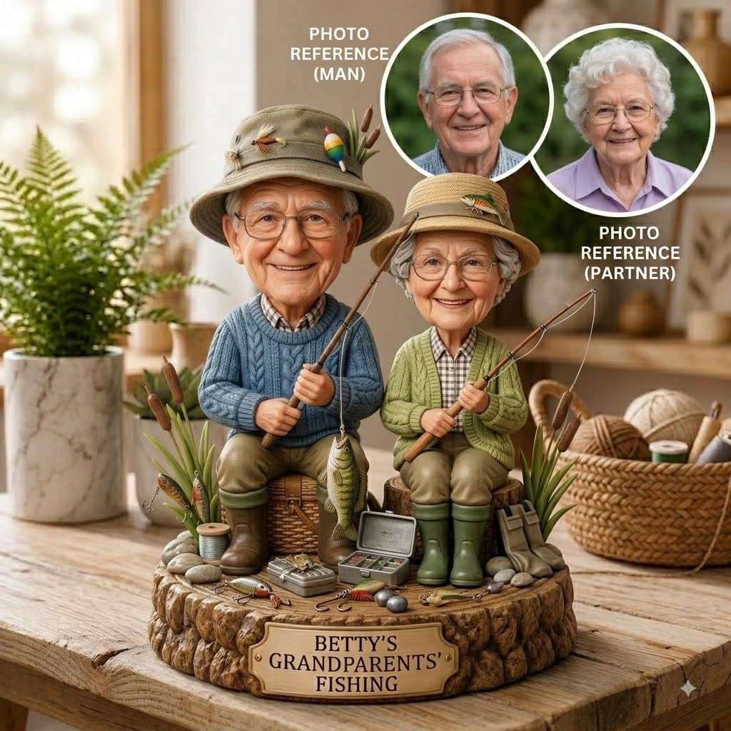 Personalized Fishing Couple Figurine From Photo