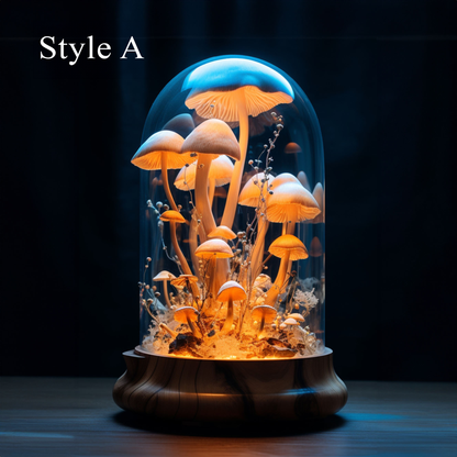 Hand Painted Mushroom Lamp, Rustic Wood Base Decor
