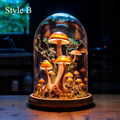 Hand Painted Mushroom Lamp, Rustic Wood Base Decor
