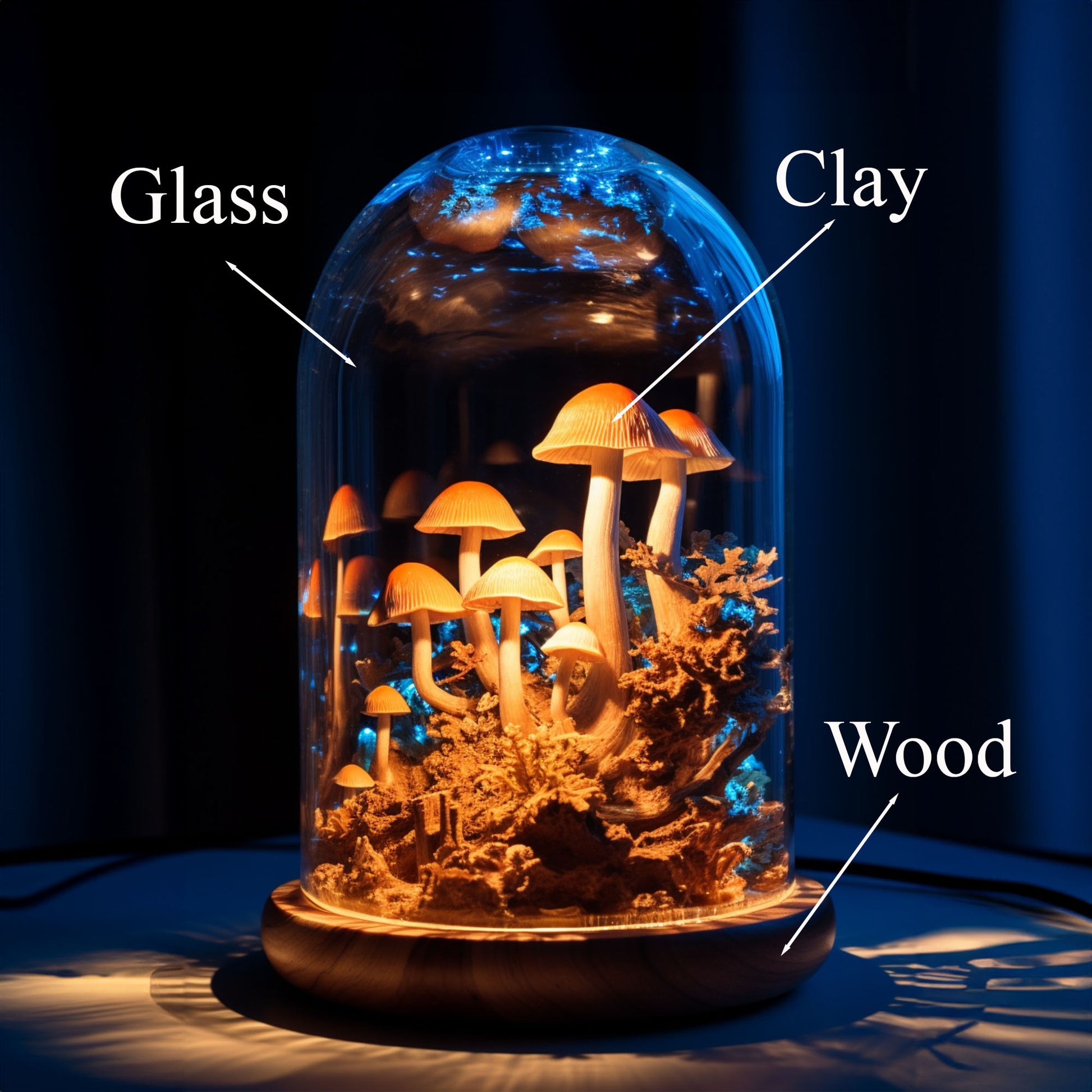 Hand Painted Mushroom Lamp, Rustic Wood Base Decor