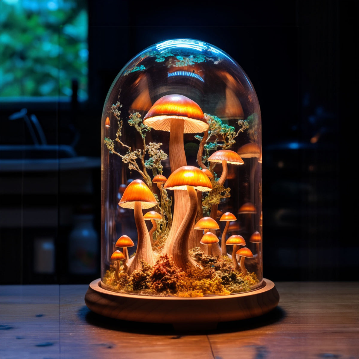 Hand Painted Mushroom Lamp, Rustic Wood Base Decor