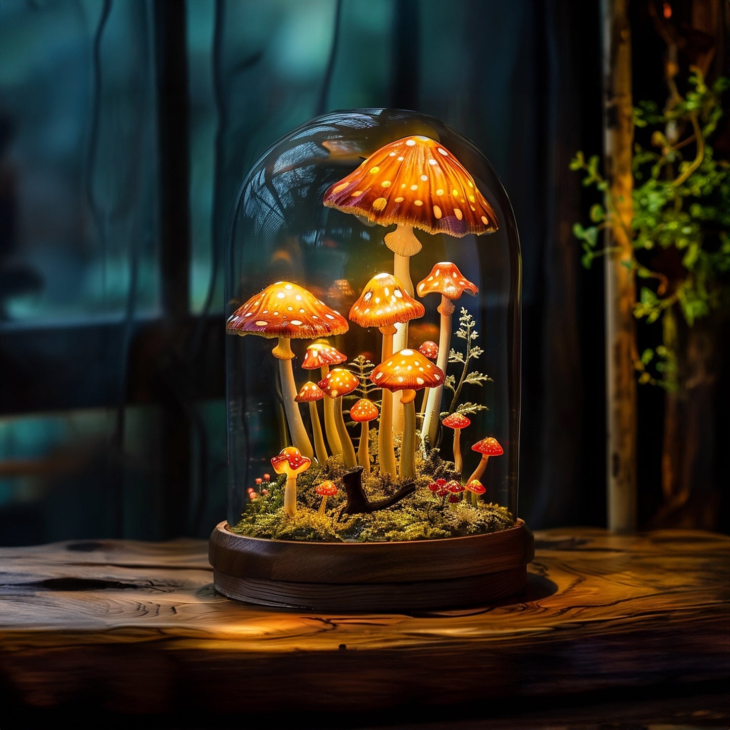 Handcrafted Woodland Mushroom Shelf Night Light