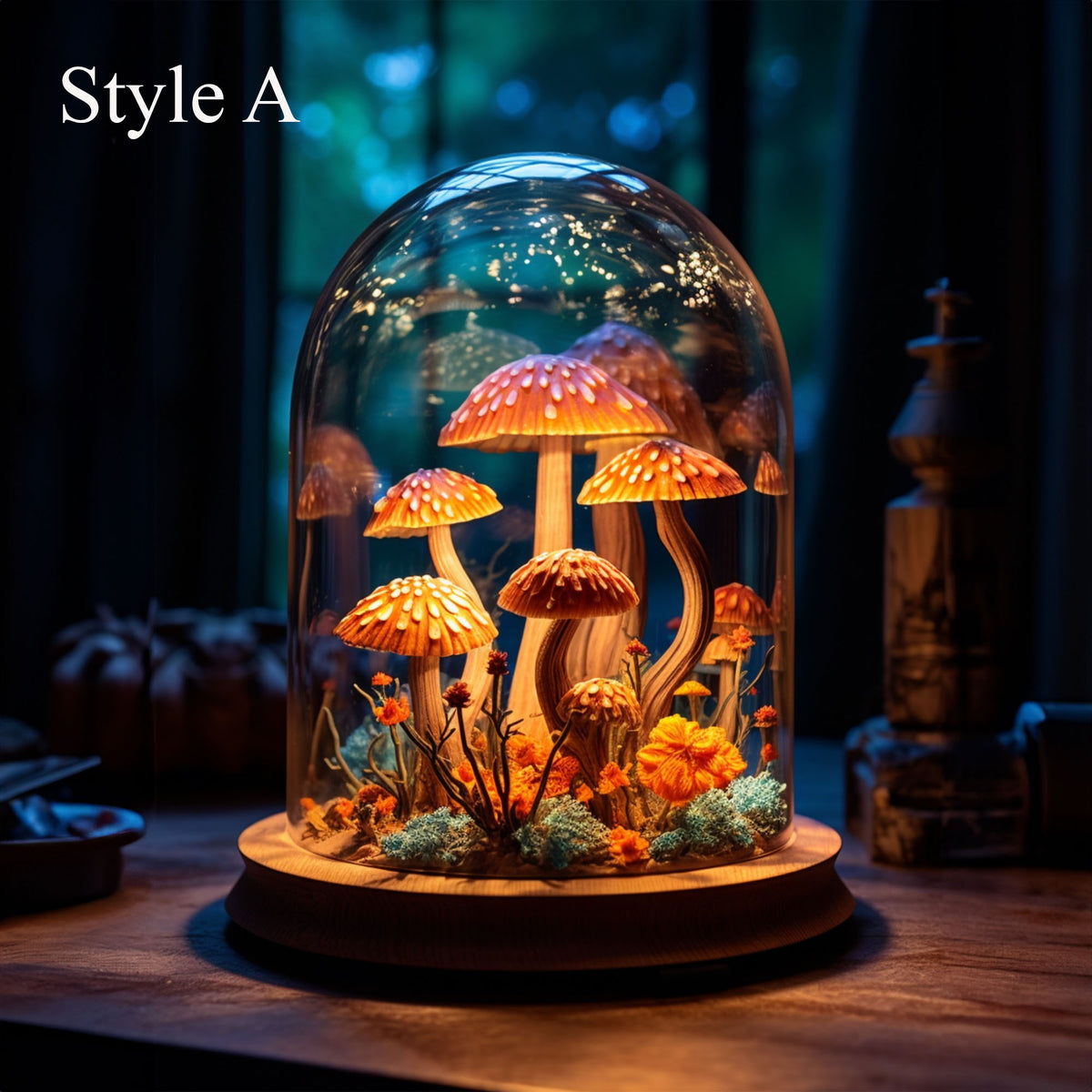 Whimsical Mushroom Desk Lamp with Glass Dome