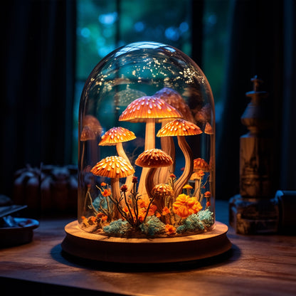 Whimsical Mushroom Desk Lamp with Glass Dome