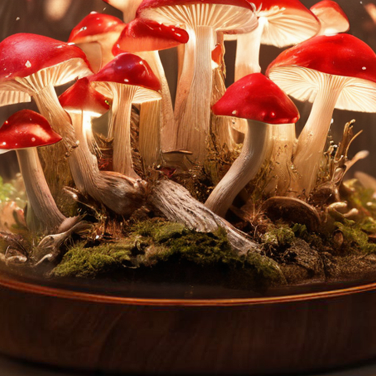 Mid Century Mushroom Lamp with Retro Wood Base