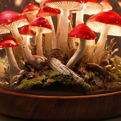 Mid Century Mushroom Lamp with Retro Wood Base
