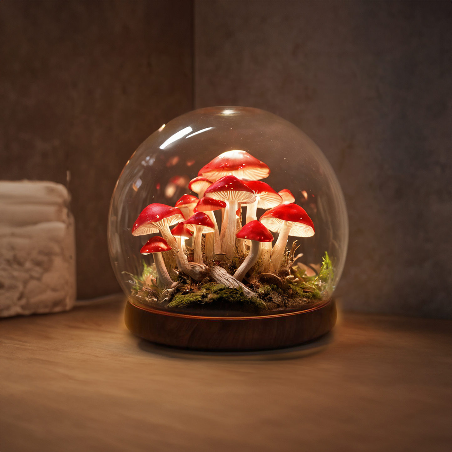 Mid Century Mushroom Lamp with Retro Wood Base