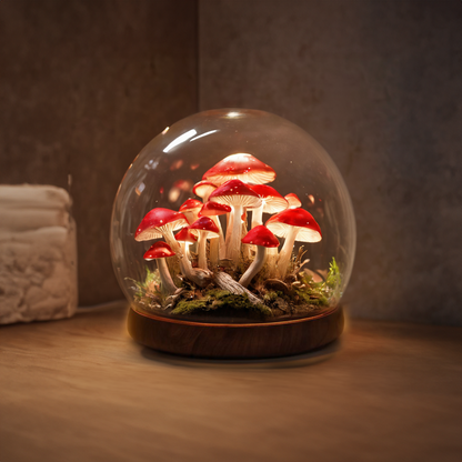 Mid Century Mushroom Lamp with Retro Wood Base
