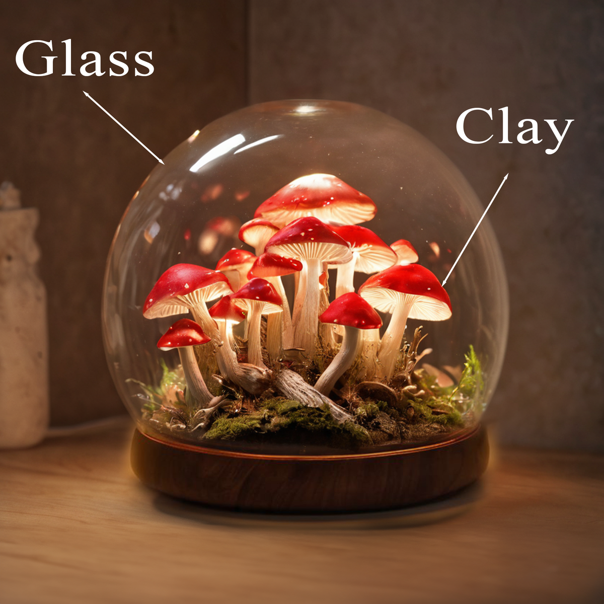 Mid Century Mushroom Lamp with Retro Wood Base