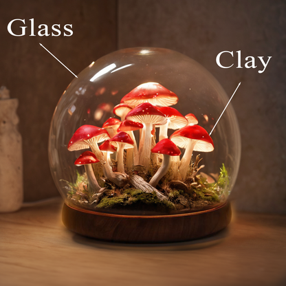 Mid Century Mushroom Lamp with Retro Wood Base