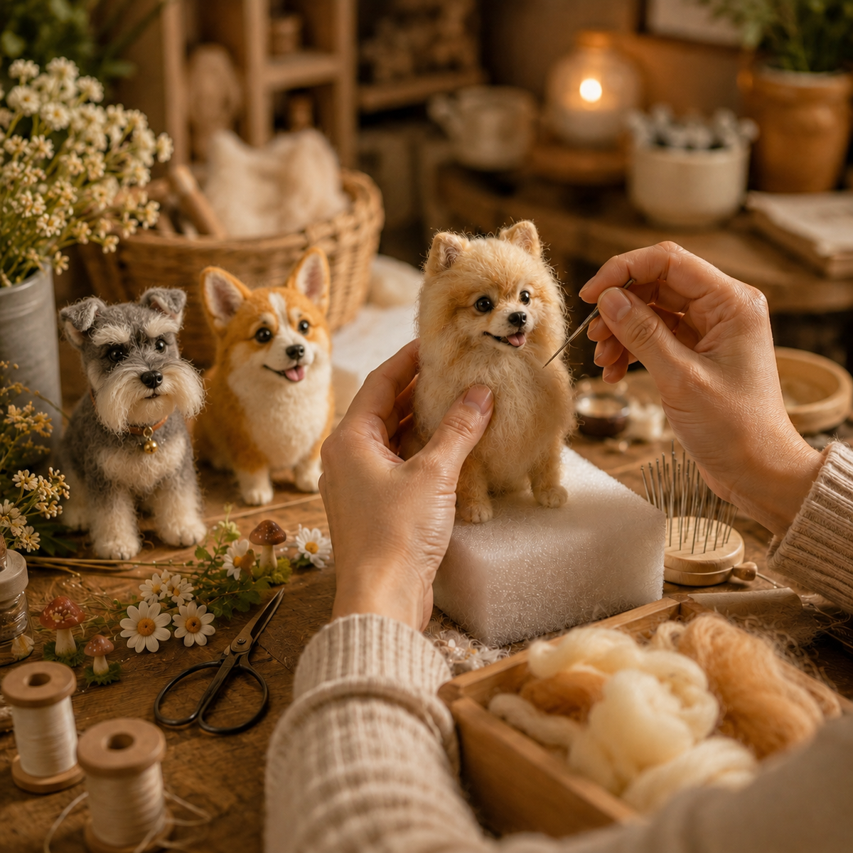 Needle-felting a custom pet at the Fernlume workbench